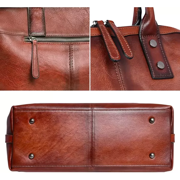 imageIswee Genuine Leather Satchel Tote Bag Top Handle Handbag Designer Shoulder Bag Large Capacity Cross Body BagBrown