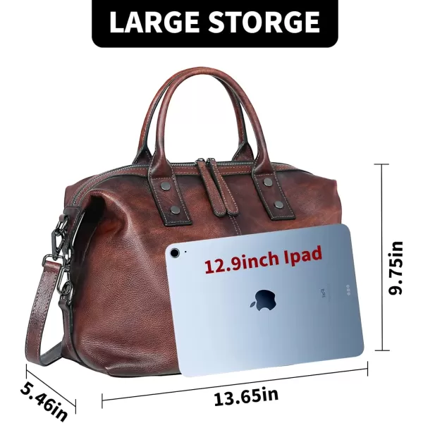 imageIswee Genuine Leather Satchel Tote Bag Top Handle Handbag Designer Shoulder Bag Large Capacity Cross Body BagCoffee