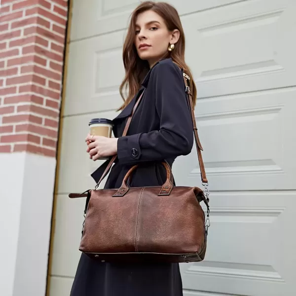 imageIswee Genuine Leather Satchel Tote Bag Top Handle Handbag Designer Shoulder Bag Large Capacity Cross Body BagCoffee