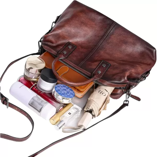 imageIswee Genuine Leather Satchel Tote Bag Top Handle Handbag Designer Shoulder Bag Large Capacity Cross Body BagCoffee
