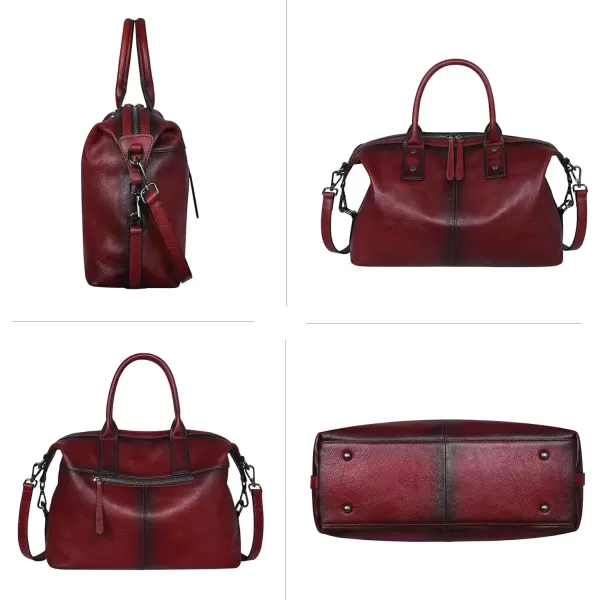 imageIswee Genuine Leather Satchel Tote Bag Top Handle Handbag Designer Shoulder Bag Large Capacity Cross Body BagWine