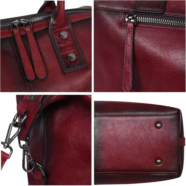 imageIswee Genuine Leather Satchel Tote Bag Top Handle Handbag Designer Shoulder Bag Large Capacity Cross Body BagWine
