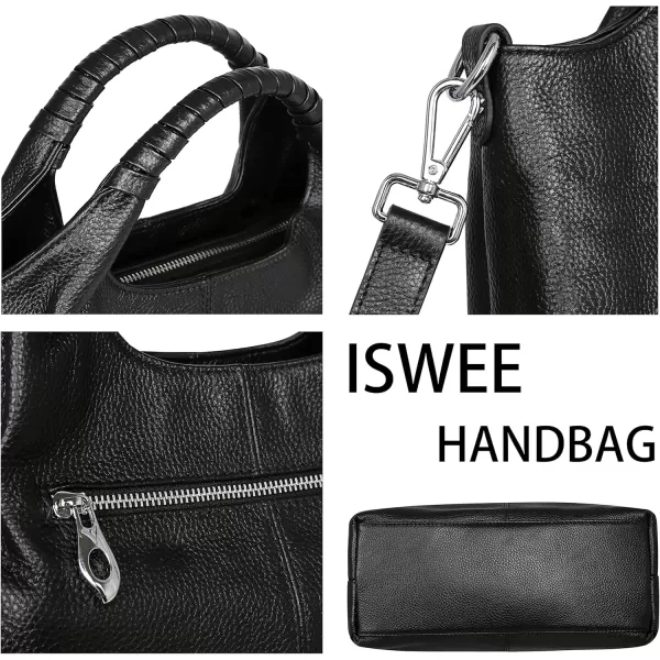 imageIswee Genuine Leather Top Handle Purse Satchel Bag Designer Shoulder Bag Tote Ladies Crossbody Bag for WomenBlack