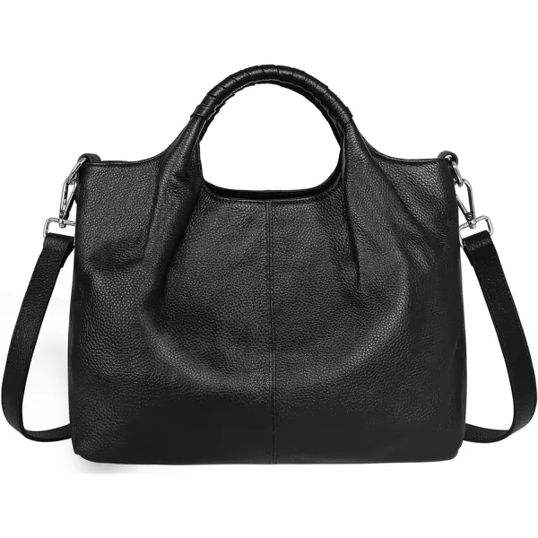 imageIswee Genuine Leather Top Handle Purse Satchel Bag Designer Shoulder Bag Tote Ladies Crossbody Bag for WomenBlack