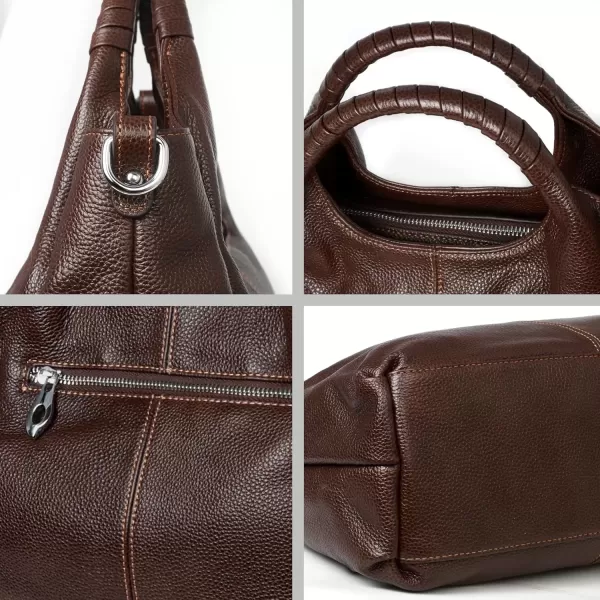 imageIswee Genuine Leather Top Handle Purse Satchel Bag Designer Shoulder Bag Tote Ladies Crossbody Bag for WomenCoffee