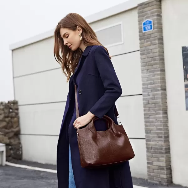 imageIswee Genuine Leather Top Handle Purse Satchel Bag Designer Shoulder Bag Tote Ladies Crossbody Bag for WomenCoffee