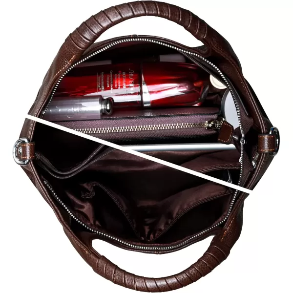 imageIswee Genuine Leather Top Handle Purse Satchel Bag Designer Shoulder Bag Tote Ladies Crossbody Bag for WomenCoffee