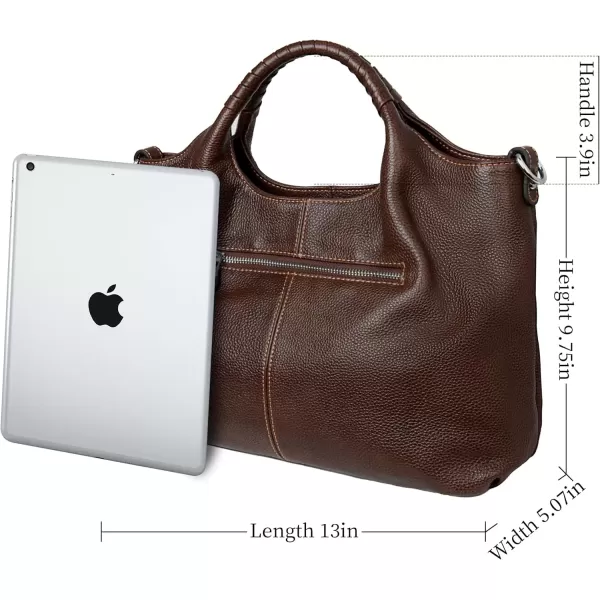 imageIswee Genuine Leather Top Handle Purse Satchel Bag Designer Shoulder Bag Tote Ladies Crossbody Bag for WomenCoffee