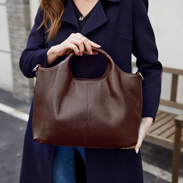imageIswee Genuine Leather Top Handle Purse Satchel Bag Designer Shoulder Bag Tote Ladies Crossbody Bag for WomenCoffee