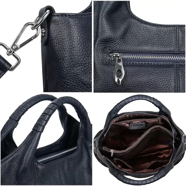 imageIswee Genuine Leather Top Handle Purse Satchel Bag Designer Shoulder Bag Tote Ladies Crossbody Bag for WomenNavy Blue