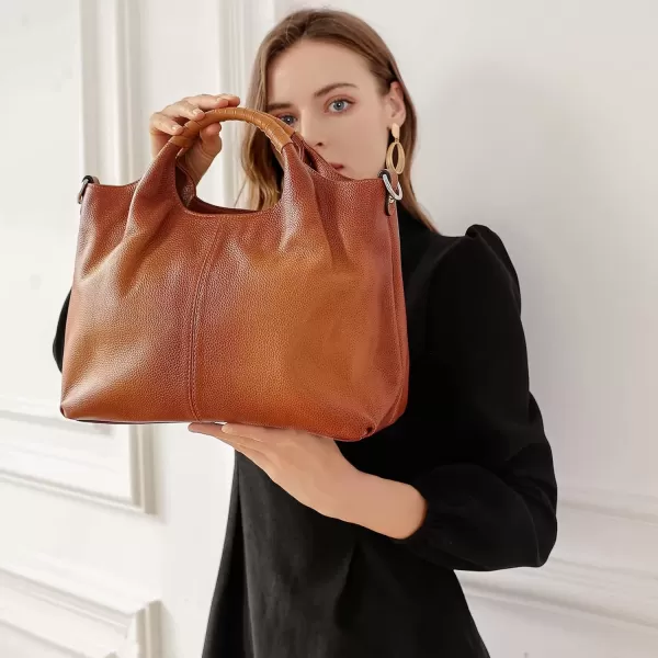 imageIswee Genuine Leather Top Handle Purse Satchel Bag Designer Shoulder Bag Tote Ladies Crossbody Bag for WomenSorrel