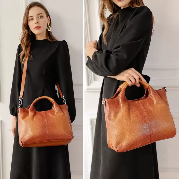 imageIswee Genuine Leather Top Handle Purse Satchel Bag Designer Shoulder Bag Tote Ladies Crossbody Bag for WomenSorrel