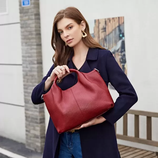 imageIswee Genuine Leather Top Handle Purse Satchel Bag Designer Shoulder Bag Tote Ladies Crossbody Bag for WomenWine