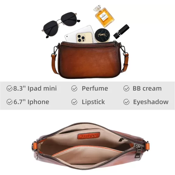 imageIswee Leather Crossbody Bags for Women Small Designer Shoulder Bag Hobo Purse Satchel Handbags with Two StrapsBrown