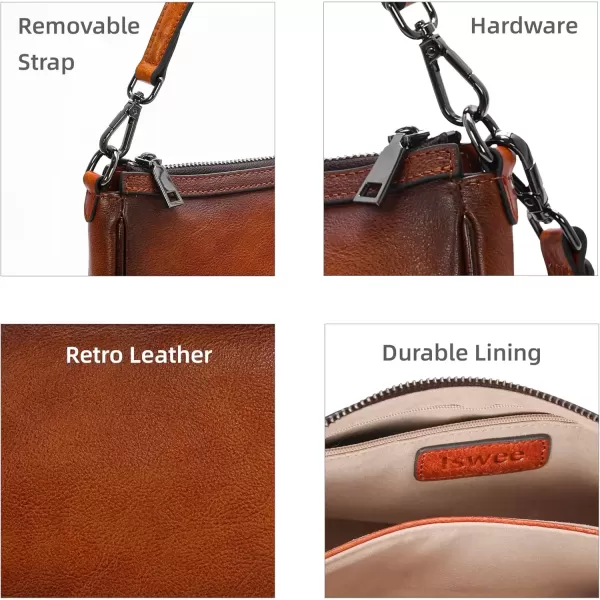 imageIswee Leather Crossbody Bags for Women Small Designer Shoulder Bag Hobo Purse Satchel Handbags with Two StrapsBrown