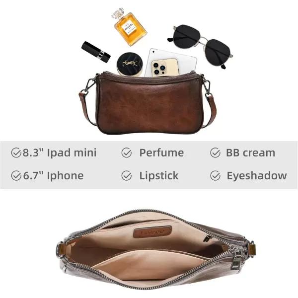 imageIswee Leather Crossbody Bags for Women Small Designer Shoulder Bag Hobo Purse Satchel Handbags with Two StrapsCoffee