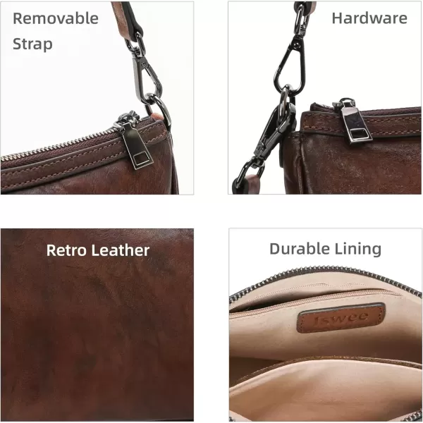 imageIswee Leather Crossbody Bags for Women Small Designer Shoulder Bag Hobo Purse Satchel Handbags with Two StrapsCoffee