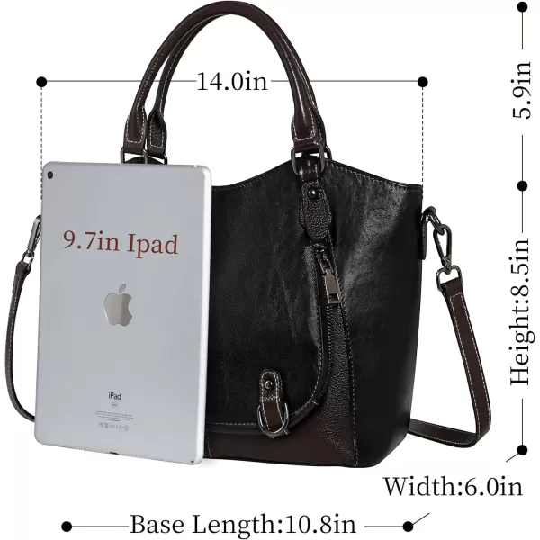 imageIswee Leather Shoulder Bags for Women Satchel Bags Vintage Designer Crossbody Purses Tote Bags with Zipper TopHandleBlack