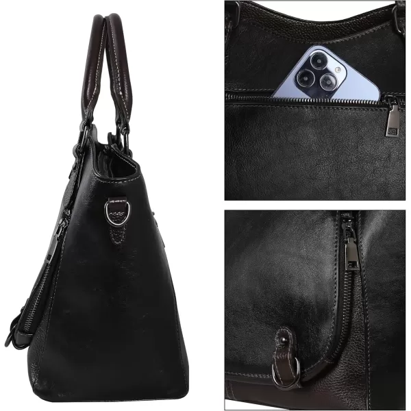 imageIswee Leather Shoulder Bags for Women Satchel Bags Vintage Designer Crossbody Purses Tote Bags with Zipper TopHandleBlack