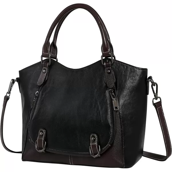 imageIswee Leather Shoulder Bags for Women Satchel Bags Vintage Designer Crossbody Purses Tote Bags with Zipper TopHandleBlack