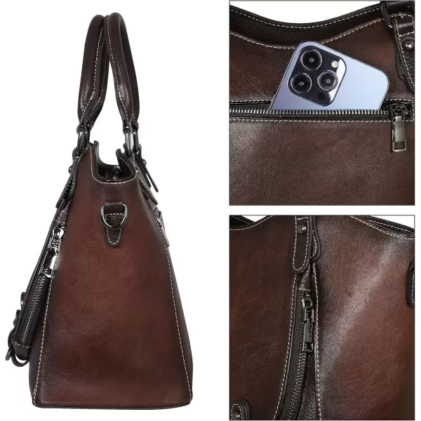 imageIswee Leather Shoulder Bags for Women Satchel Bags Vintage Designer Crossbody Purses Tote Bags with Zipper TopHandleCoffee