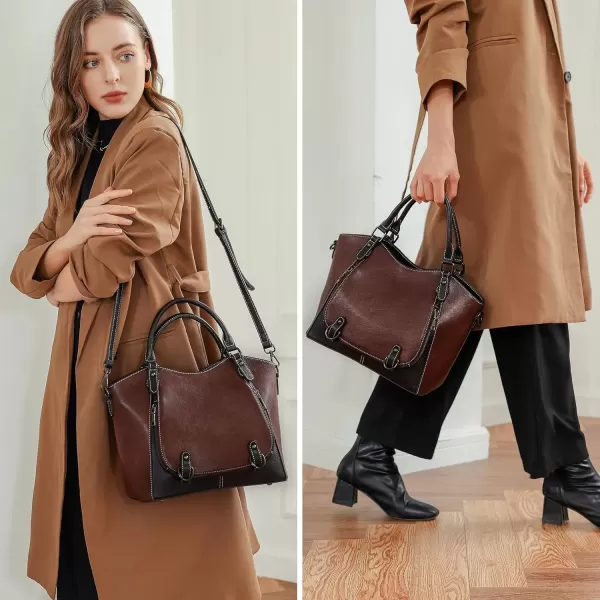 imageIswee Leather Shoulder Bags for Women Satchel Bags Vintage Designer Crossbody Purses Tote Bags with Zipper TopHandleCoffee