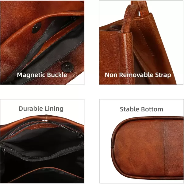imageIswee Leather Shoulder Bags for Women Vintage Tote Bag Ladies Purses and Handbags Soft Everyday Bucket Purse for WorkBrown