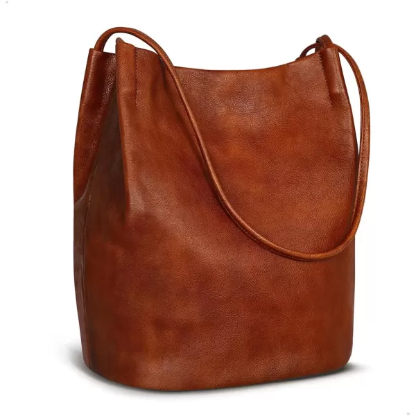 imageIswee Leather Shoulder Bags for Women Vintage Tote Bag Ladies Purses and Handbags Soft Everyday Bucket Purse for WorkBrown