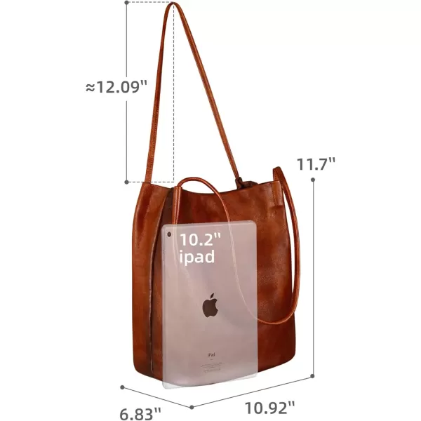 imageIswee Leather Shoulder Bags for Women Vintage Tote Bag Ladies Purses and Handbags Soft Everyday Bucket Purse for WorkBrown