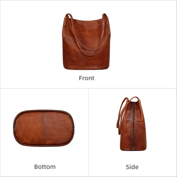 imageIswee Leather Shoulder Bags for Women Vintage Tote Bag Ladies Purses and Handbags Soft Everyday Bucket Purse for WorkBrown