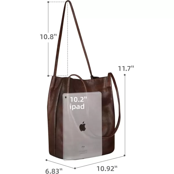 imageIswee Leather Shoulder Bags for Women Vintage Tote Bag Ladies Purses and Handbags Soft Everyday Bucket Purse for WorkCoffee