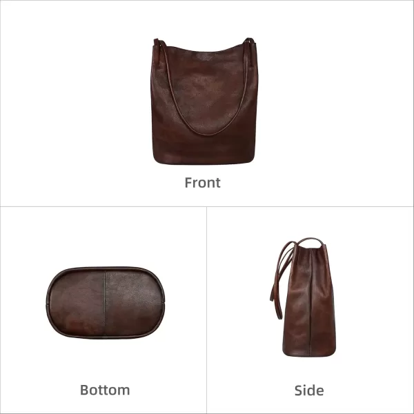 imageIswee Leather Shoulder Bags for Women Vintage Tote Bag Ladies Purses and Handbags Soft Everyday Bucket Purse for WorkCoffee