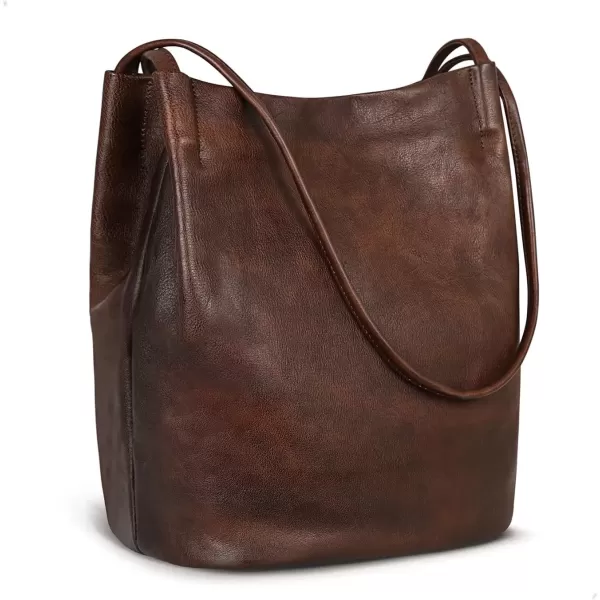 imageIswee Leather Shoulder Bags for Women Vintage Tote Bag Ladies Purses and Handbags Soft Everyday Bucket Purse for WorkCoffee