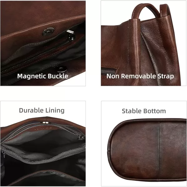 imageIswee Leather Shoulder Bags for Women Vintage Tote Bag Ladies Purses and Handbags Soft Everyday Bucket Purse for WorkCoffee