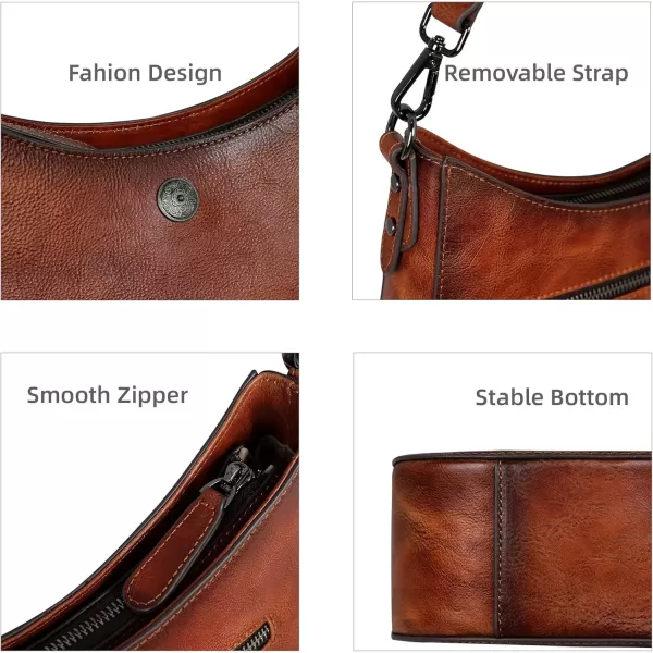 imageIswee Shoulder Crescent Bag Crossbody Genuine Leather Purses for Women Handbags Trendy Satchel Designer Half Moon PocketbooksBrown
