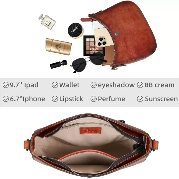 imageIswee Shoulder Crescent Bag Crossbody Genuine Leather Purses for Women Handbags Trendy Satchel Designer Half Moon PocketbooksBrown