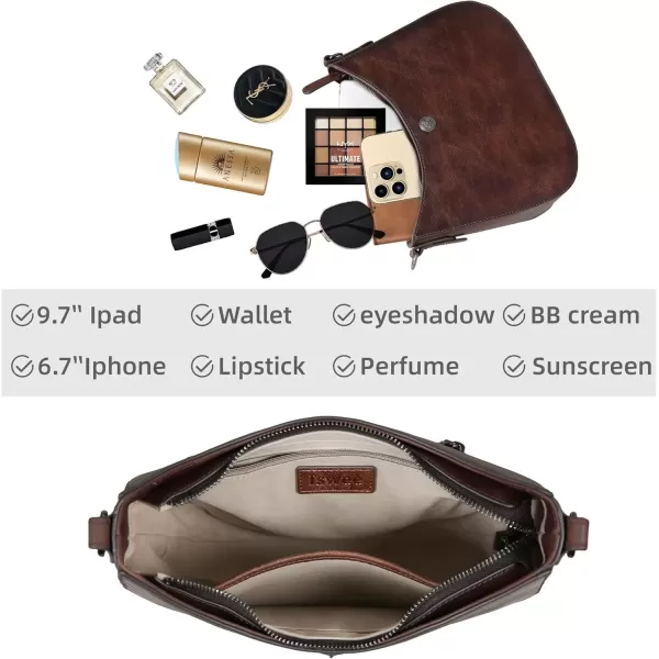 imageIswee Shoulder Crescent Bag Crossbody Genuine Leather Purses for Women Handbags Trendy Satchel Designer Half Moon PocketbooksCoffee
