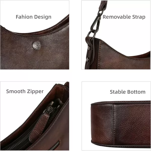 imageIswee Shoulder Crescent Bag Crossbody Genuine Leather Purses for Women Handbags Trendy Satchel Designer Half Moon PocketbooksCoffee