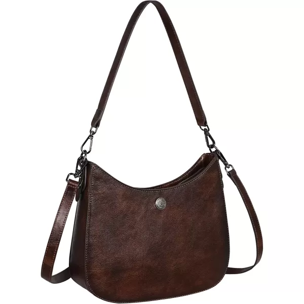 imageIswee Shoulder Crescent Bag Crossbody Genuine Leather Purses for Women Handbags Trendy Satchel Designer Half Moon PocketbooksCoffee