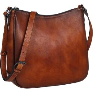 imageIswee Crossbody Bags for Women Genuine Leather Purse Cross Body Bag Hobo Handbag Ladies Vintage Shoulder Bag WorkBrown