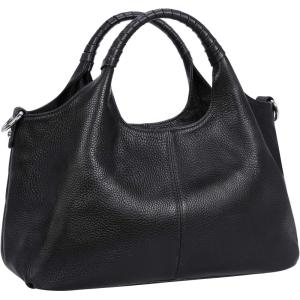 imageIswee Genuine Leather Shoulder Bags Purses and Handbags for Women Satchel Designer Cross Body Hobo Medium Size ToteBlack