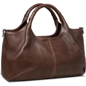 imageIswee Genuine Leather Shoulder Bags Purses and Handbags for Women Satchel Designer Cross Body Hobo Medium Size ToteCoffee