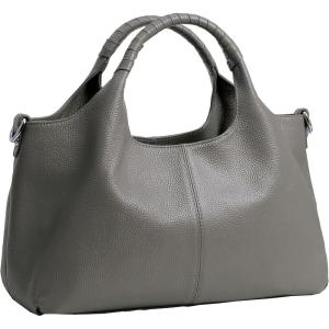 imageIswee Genuine Leather Shoulder Bags Purses and Handbags for Women Satchel Designer Cross Body Hobo Medium Size ToteGray