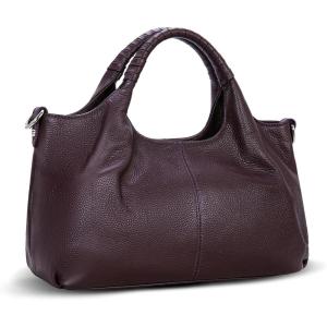 imageIswee Genuine Leather Shoulder Bags Purses and Handbags for Women Satchel Designer Cross Body Hobo Medium Size ToteViolet