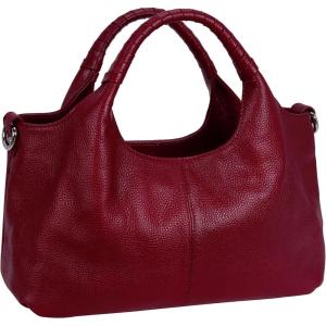 imageIswee Genuine Leather Shoulder Bags Purses and Handbags for Women Satchel Designer Cross Body Hobo Medium Size ToteWine