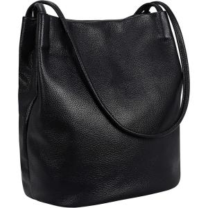 imageIswee Genuine Leather Tote Bucket Bags Hobo Shoulder Bags Purse and Handbags for Women TrendyBlack