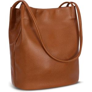imageIswee Genuine Leather Tote Bucket Bags Hobo Shoulder Bags Purse and Handbags for Women TrendyBrownlichee