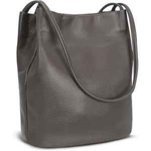 imageIswee Genuine Leather Tote Bucket Bags Hobo Shoulder Bags Purse and Handbags for Women TrendyGreylichee