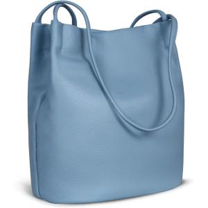 imageIswee Genuine Leather Tote Bucket Bags Hobo Shoulder Bags Purse and Handbags for Women TrendyLight Bluelichee