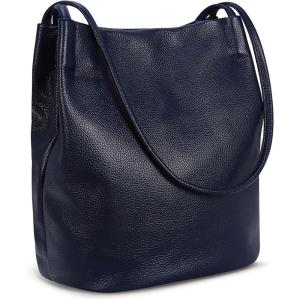 imageIswee Genuine Leather Tote Bucket Bags Hobo Shoulder Bags Purse and Handbags for Women TrendyNavy Bluelichee